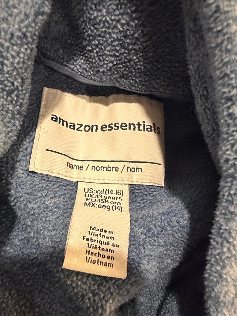 Amazon Essentials Girl or Boy Full Zip Two Pocket Blue fleece jacket, 14-16 XXL